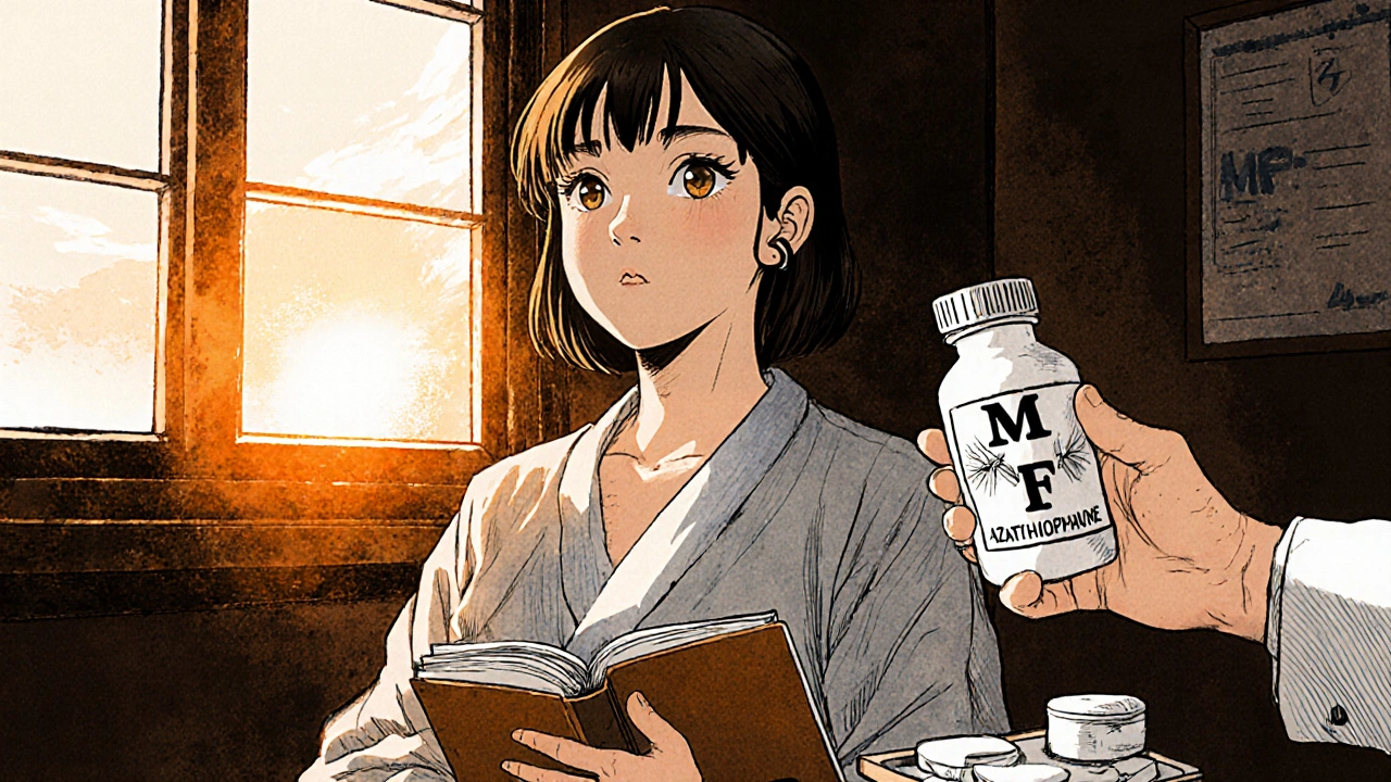 Woman receiving a new medication bottle while looking at sunrise, hopeful for pregnancy.