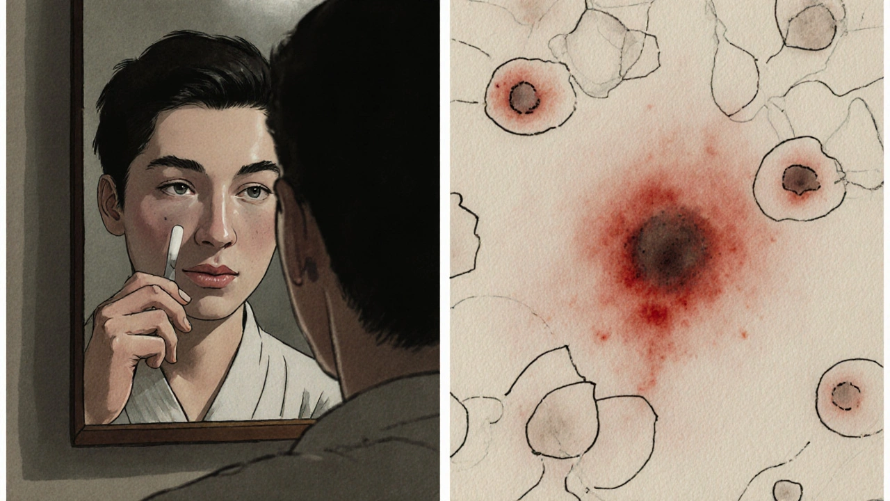 A split-panel showing a mole changing over time with one mole glowing red as the outlier.