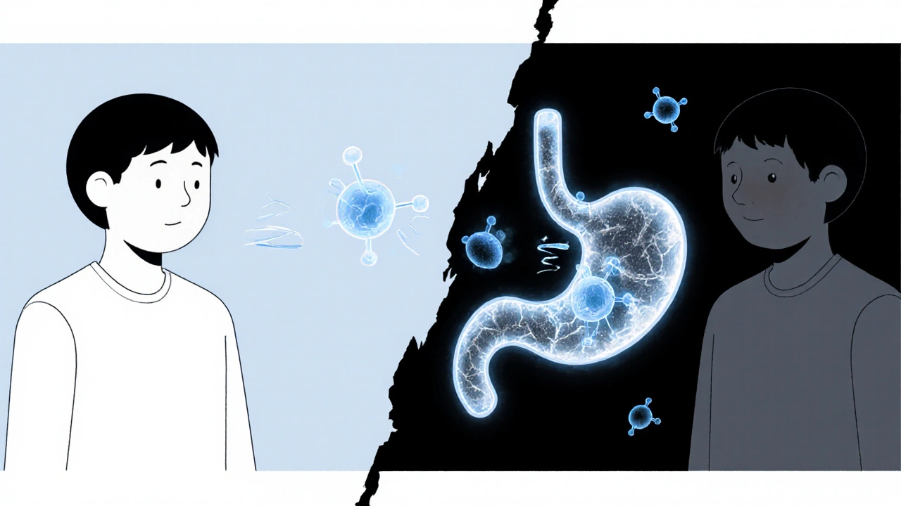 Split scene showing morning antidepressant and nighttime weight loss med with time gap