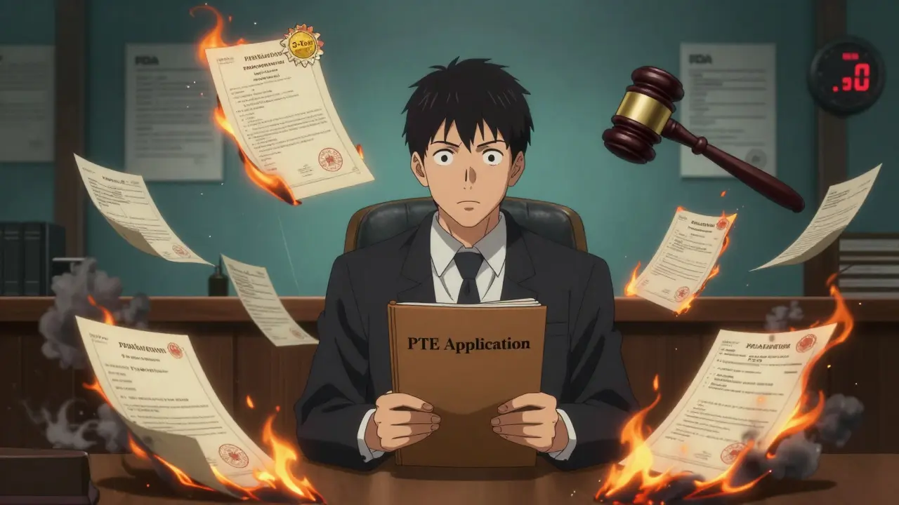 A lawyer defends a single patent extension as other patents burn around them in court.